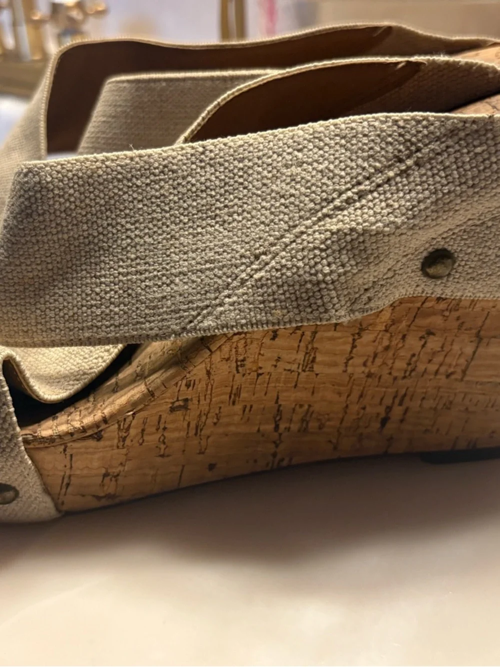 Lucky Brand Natural Canvas Cork Wedge Mules